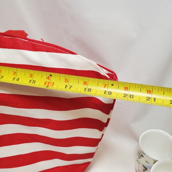 Adobe Canvas Tote Bag with Zipper Red and White Stripes - Picture 8 of 9